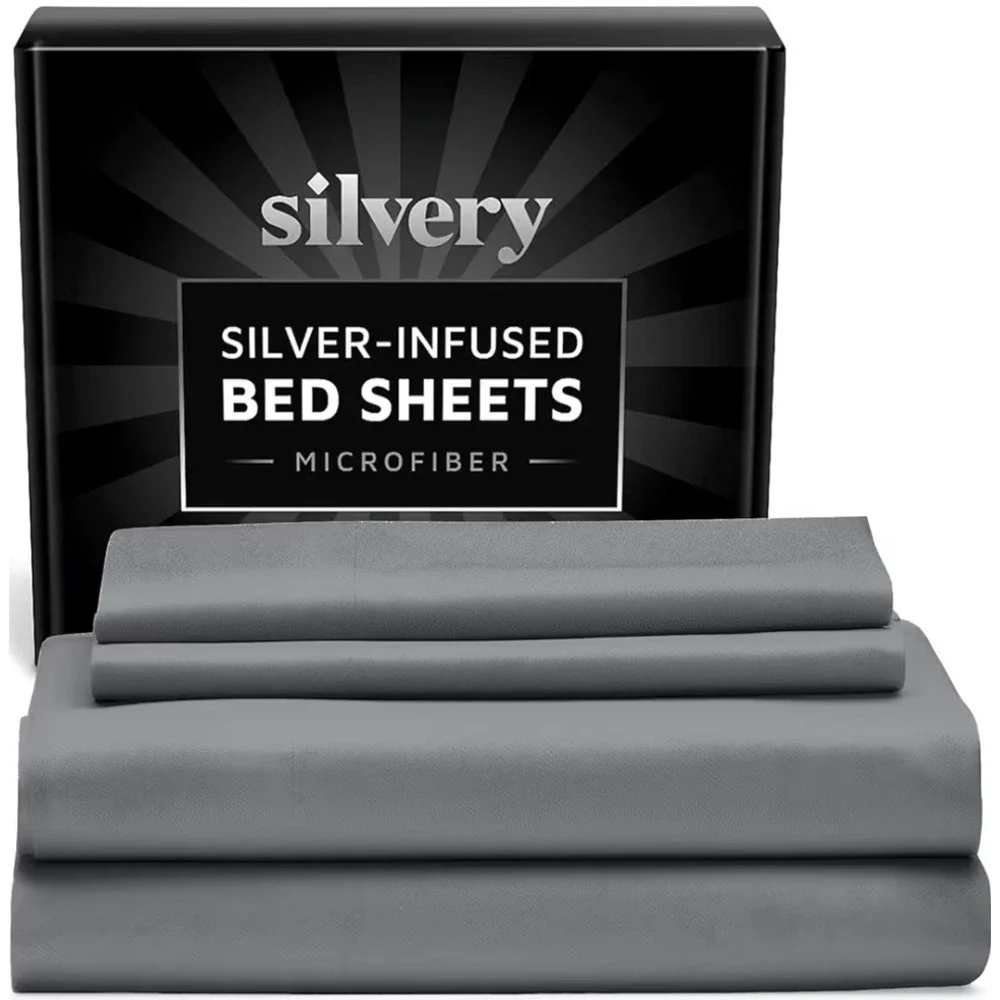 Silvery Silver Infused Microfiber Bed Sheets Full Frost Gray 4pc Set New